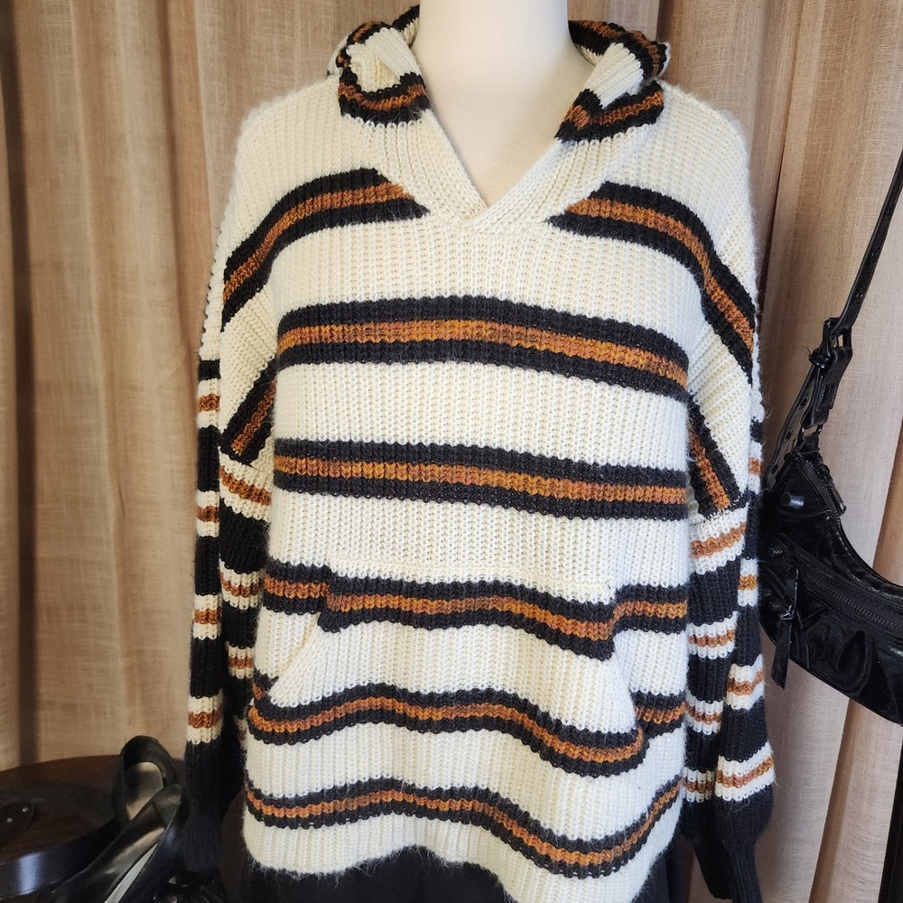 O'Neill Oversized Striped Baja Hooded Sweater XS/S Cream Brown Black
